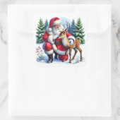 Sticker Carré Père Noël et Young Reindeer en hiver (Sac)