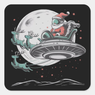 Sticker Carré Père Noël extraterrestre UFO vintage Noël Cryptide