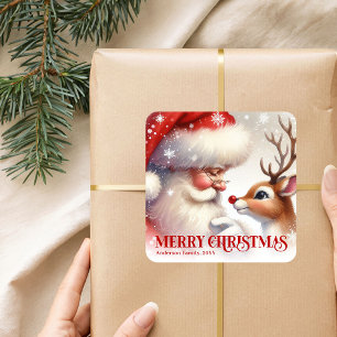 Sticker Carré Père Noël festif Rudolph Cadeau personnalisé pour