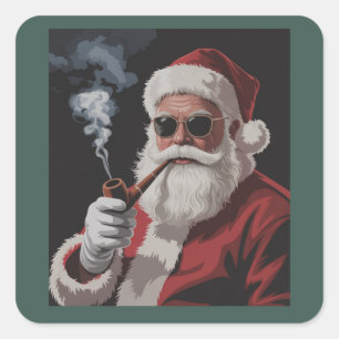 Sticker Carré Père Noël fumeur fête drôle de Noël vacances