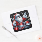 Sticker Carré Père Noël Garde Noël En Vie Avec Des Tambours (Enveloppe)