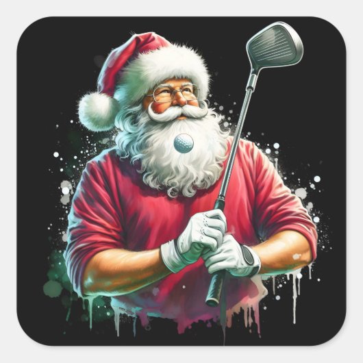 Sticker Carré Père Noël Golfing en tenue festive (Devant)