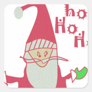 Sticker Carré Père Noël humoristique avec Ho Ho Ho Festive