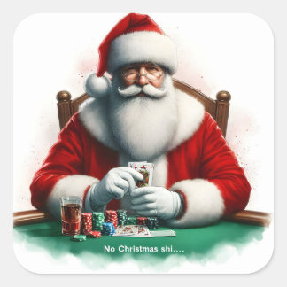 Sticker Carré Père Noël jouant aux cartes avec des décorations
