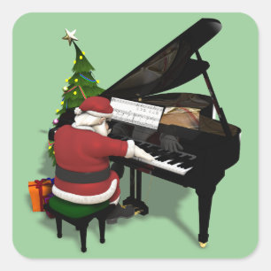 Sticker Carré Père Noël jouant du piano