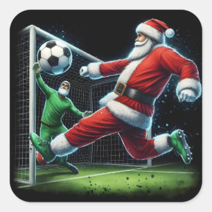 Sticker Carré Père Noël joue au football en hiver