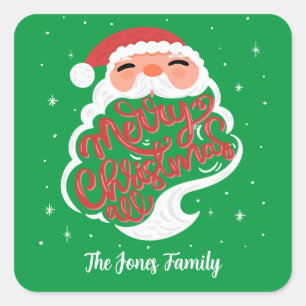 Sticker Carré Père Noël Joyeux Noël Tout, Nom de famille