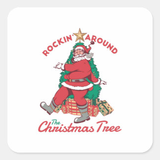 Sticker Carré Père Noël joyeux Rockin