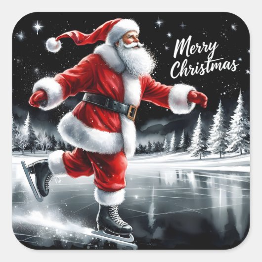 Sticker Carré Père Noël Joyful Ice Skating for Holidays (Devant)