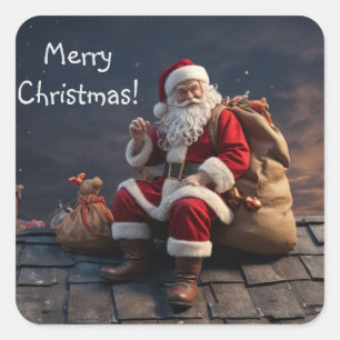 Sticker Carré Père Noël le soir de Noël