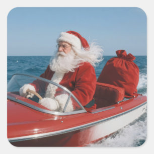 Sticker Carré Père Noël livrant des cadeaux en vedette rapide