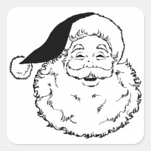 Sticker Carré Père Noël noir et blanc vintage