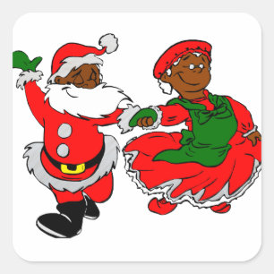 Sticker Carré père Noël noire mme claus