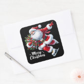 Sticker Carré Père Noël Patinage sur glace avec joie à Noël (Enveloppe)
