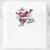 Sticker Carré Père Noël Patinage sur glace en hiver Wonderland (Sac)