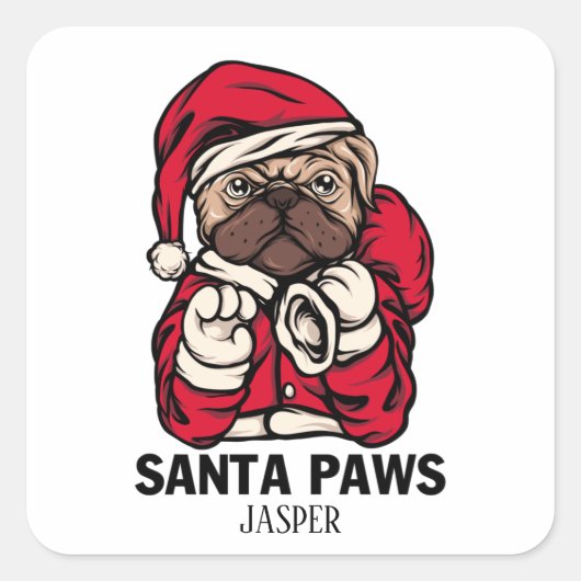 Sticker Carré Père Noël Paws Noël anglais Bulldog idées cadeaux (Devant)