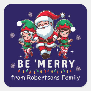 Sticker Carré Père Noël personnalisé et Elfes en danse en ligne