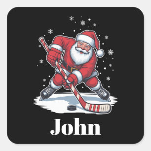 Sticker Carré Père Noël personnalisé Hockey sur glace Sport de N