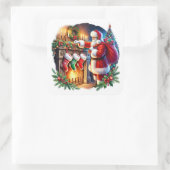 Sticker Carré Père Noël prépare les bas par cheminée (Sac)
