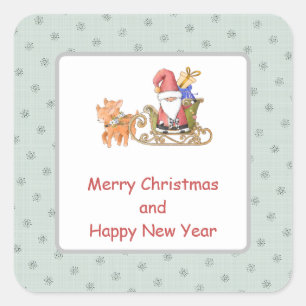 Sticker Carré Père Noël Reindeer Sleigh Noël personnalisé