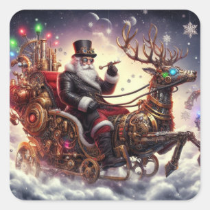 Sticker Carré Père Noël/Reindeer steampunk Noël/hiver