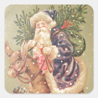 Sticker Carré Père Noël Riding Donkey