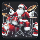 Sticker Carré Père Noël Rocks Christmas Beats on Drums<br><div class="desc">Père Noël ajoute du rythme aux fêtes de Noël avec une performance à tambour haute énergie,  apportant la joie des fêtes aux fans de rock et de roll.</div>