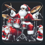 Sticker Carré Père Noël Rocks Christmas Beats on Drums<br><div class="desc">Père Noël ajoute du rythme aux fêtes de Noël avec une performance à tambour haute énergie,  apportant la joie des fêtes aux fans de rock et de roll.</div>