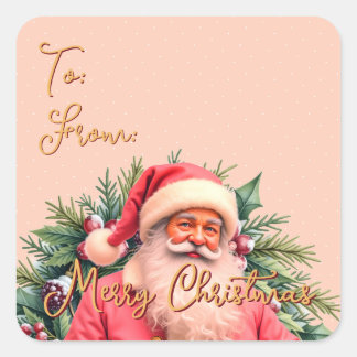 Sticker Carré Père Noël Rose Élégant