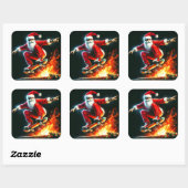 Sticker Carré Père Noël Skateboards Over Night Fire (Feuille)