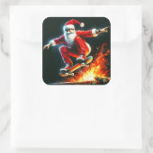Sticker Carré Père Noël Skateboards Over Night Fire (Sac)