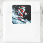 Sticker Carré Père Noël Ski en hiver amusant! (Sac)