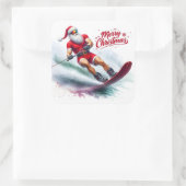 Sticker Carré Père Noël Ski sur une journée ensoleillée d'hiver (Sac)
