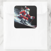 Sticker Carré Père Noël Skis pour les Vacances ! (Sac)