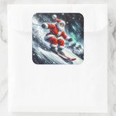 Sticker Carré Père Noël Skis sur une pente enneigée (Sac)