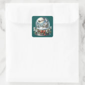 Sticker Carré Père Noël Sleigh Ride in Snow Globe Wonderland (Sac)