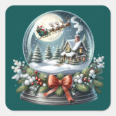 Sticker Carré Père Noël Sleigh Ride in Snow Globe Wonderland (Devant)