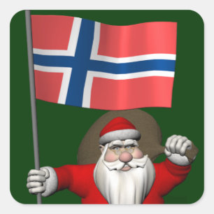 Sticker Carré Père Noël Sucré Avec L'Ensigne De Norvège
