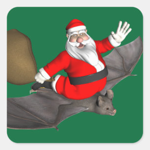 Sticker Carré Père Noël sur chauve-souris volante