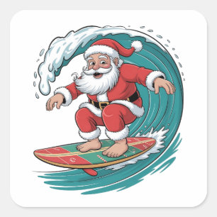 Sticker Carré Père Noël Surfing Noël Surf Festive de Noël