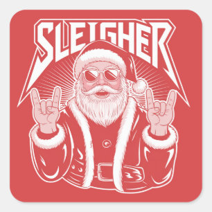 Sticker Carré Père Noël tueur à gages drôle de métal de Noël Roc