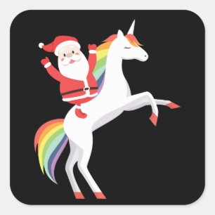 Sticker Carré Père Noël Unicorne Noël pour cadeau de vacances