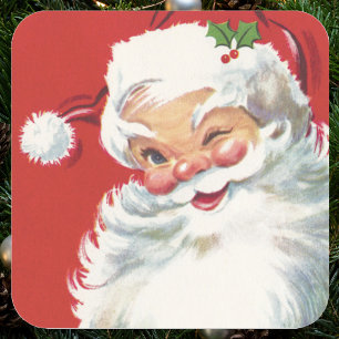 Sticker Carré Père Noël vintage de Noël, joyeux et clin d'œil
