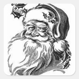 STICKER CARRÉ PÈRE NOËL VINTAGE NOIR ET BLANC ENVELOPPANT DES