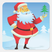 Sticker Carré Père Noël Whimsical avec Mini Arbre de Noël (Devant)