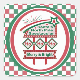 Sticker Carré Père Noël's Retro Marquee - Ho Ho Ho Joyeux et lum