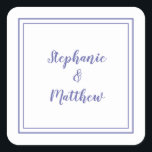 Sticker Carré Périphérique de Merci moderne minimaliste Mariage<br><div class="desc">Moderne minimaliste et chic design Mariage présente les noms de mariée & mariée dans un design moderne avec une bordure double encadrée en bleu perwinkle sur un arrière - plan blanc. Le design moderne est simple et chic. Personnalisez les détails du mariage avec vos noms en script bleu. Assurez-vous de...</div>