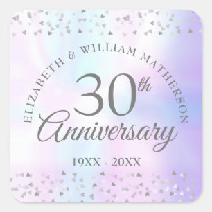 Sticker Carré Perle Confettis de cœurs pour 30e anniversaire