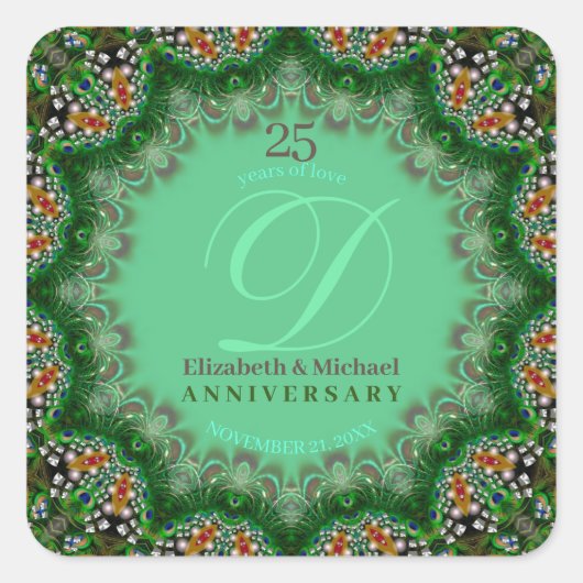 Sticker Carré Perle de Paon Fractale Dentelle Anniversaire (Devant)