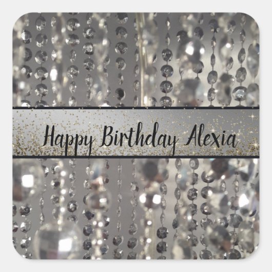 Sticker Carré Perles à cordes argentées brillantes (Devant)